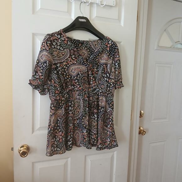 Torrid Plus 2 Georgette Surplice Puff Sleeve Floral Paisley Blouse Black Boho - Picture 2 of 12
